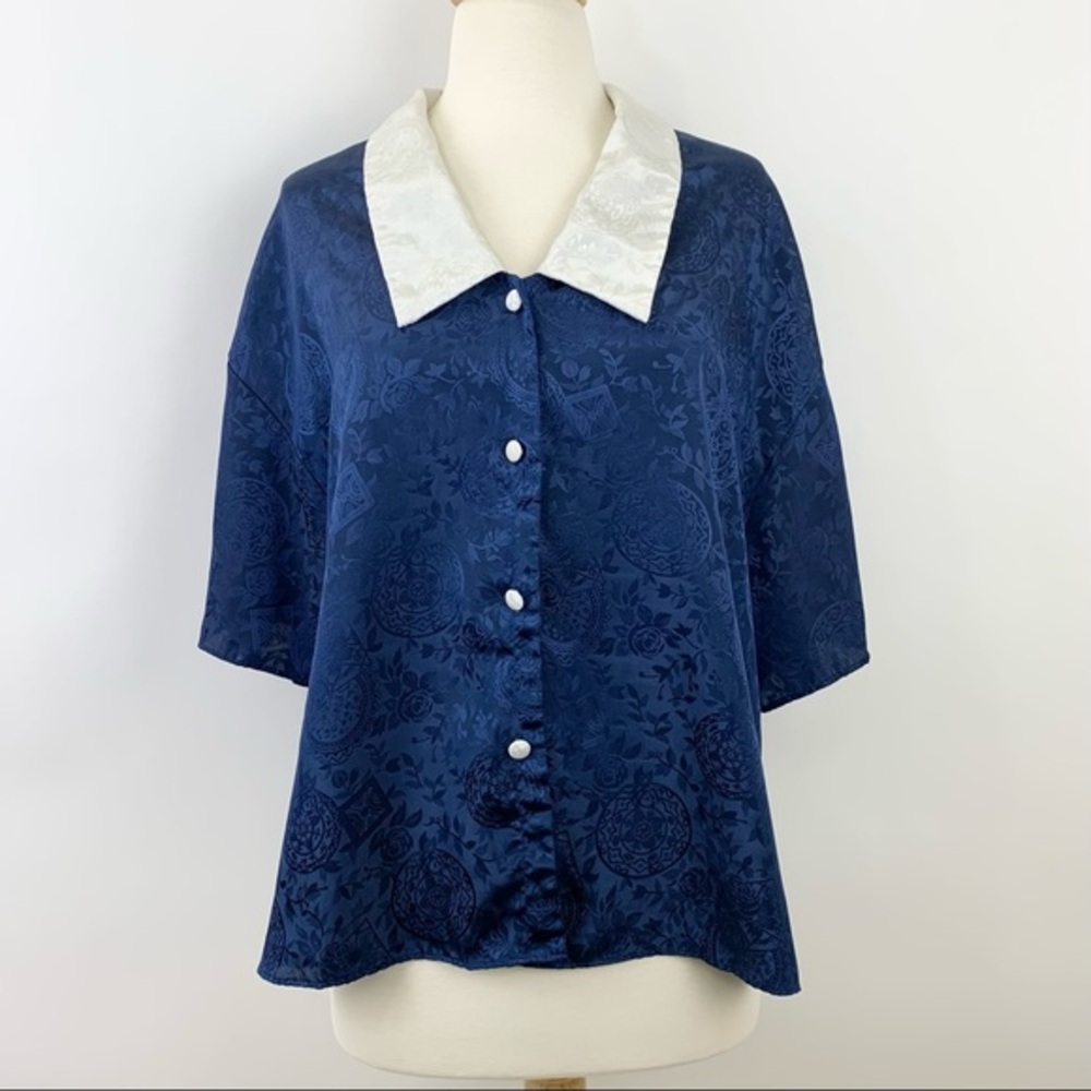 Vintage Victoria’s Secret Navy Damask Pajama Top Size Large
